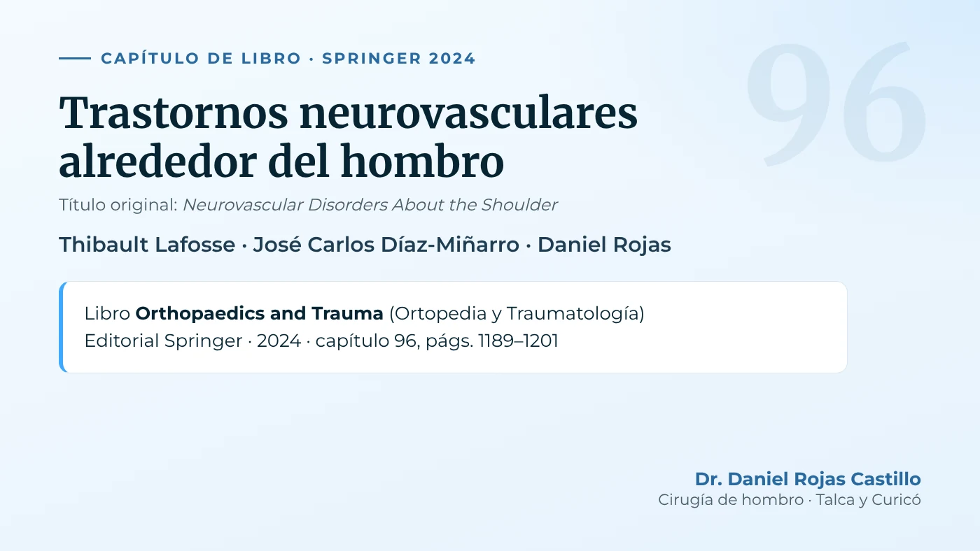 Capítulo Trastornos neurovasculares alrededor del hombro, de Lafosse, Díaz-Miñarro y Rojas, en el libro Orthopaedics and Trauma de la editorial Springer, 2024