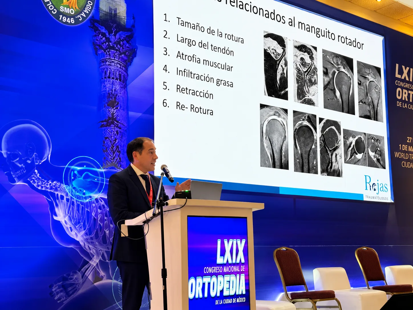 Dr. Daniel Rojas explica los factores de reparabilidad del manguito rotador con imágenes de resonancia magnética en el Congreso Nacional de Ortopedia de México 2024